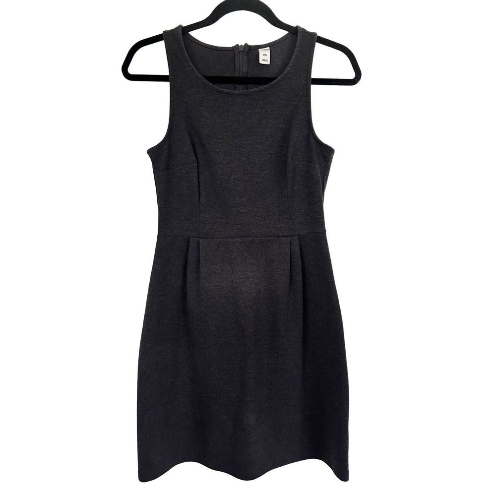 Charcoal gray Hourglass Dress. Crew neckline. Sleeveless. Hidden size zipper clo